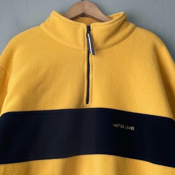 Nautica Jacket Mens Size XL Yellow 1/4 Zip Fleece Anorak Preppy Y2K Streetwear - Picture 3 of 7